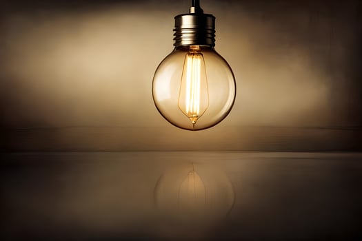 an old light bulb on a table with a dark background. AI-Generated photo