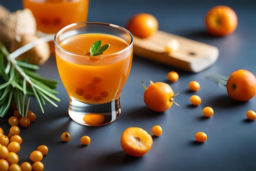 a glass of orange juice with some oranges and a sprig of mint. AI-Generated photo