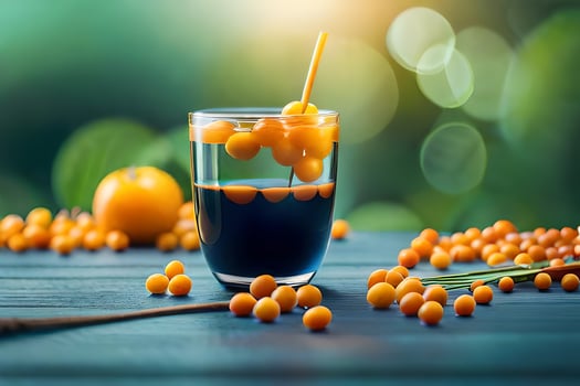 a glass of orange juice with berries on a table. AI-Generated photo