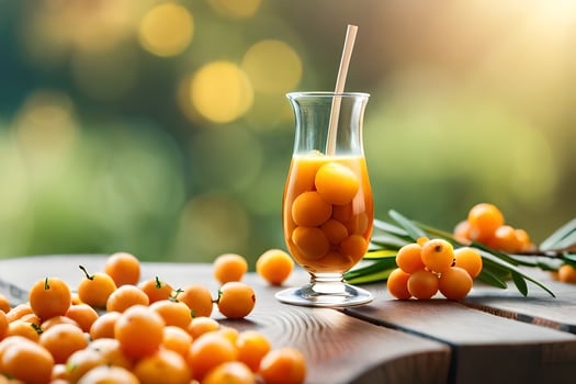 a glass of juice with a straw and some oranges. AI-Generated photo