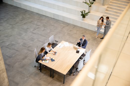 Aerial view at young startup team working in the office photo