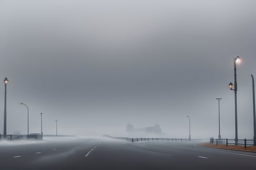 Empty city road covered in fog, misty asphalt road on a winter morning generated by Ai photo