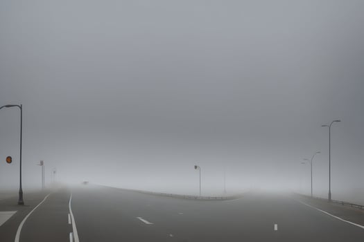 Empty city road covered in fog, misty asphalt road on a winter morning generated by Ai photo