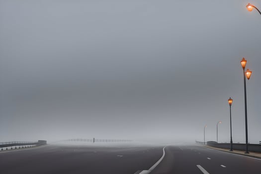 Empty city road covered in fog, misty asphalt road on a winter morning generated by Ai photo