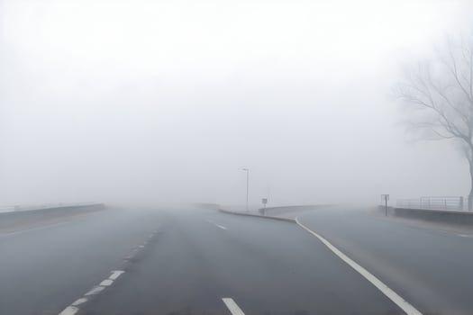 Empty city road covered in fog, misty asphalt road on a winter morning generated by Ai photo