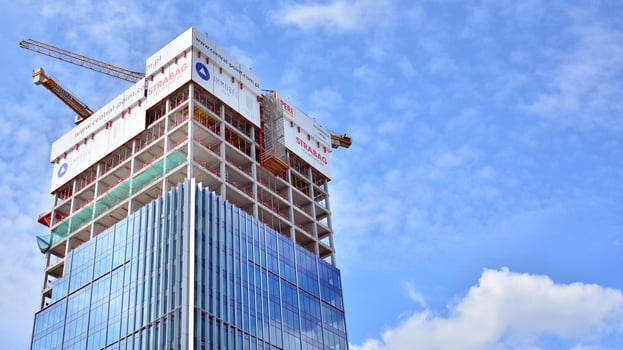 High-rise building under construction. Modern office building. photo