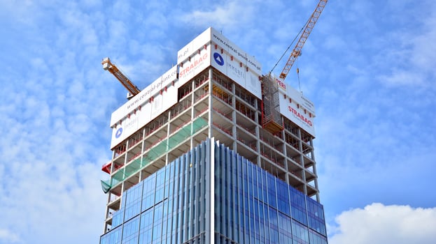 High-rise building under construction. Modern office building. photo