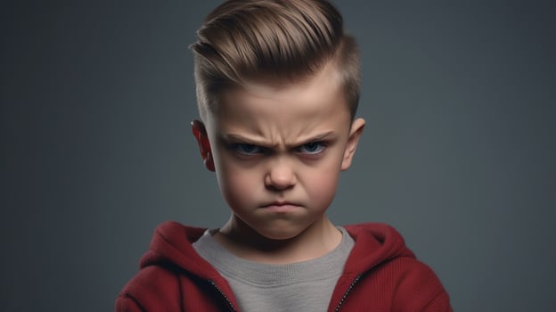 Angry Boy Looking at the Camera Isolated on the Minimalist Background photo