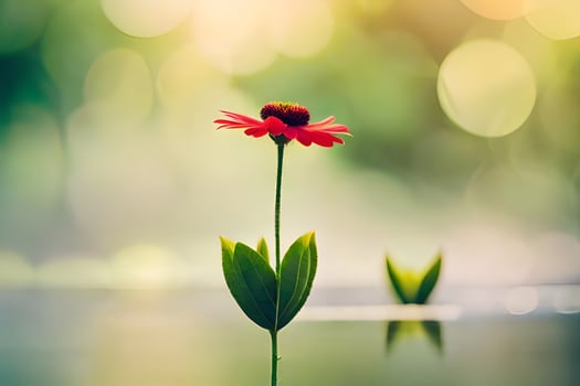 a single red flower is standing in the water. AI-Generated photo