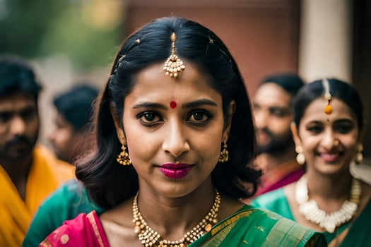 a woman in a sari with gold jewelry. AI-Generated photo