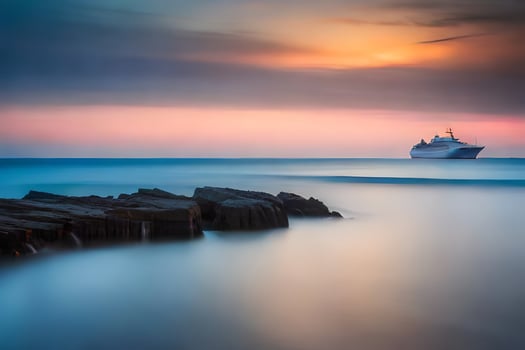 a cruise ship in the ocean at sunset. AI-Generated photo