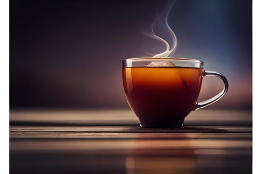 a cup of hot tea with steam rising from it. AI-Generated photo