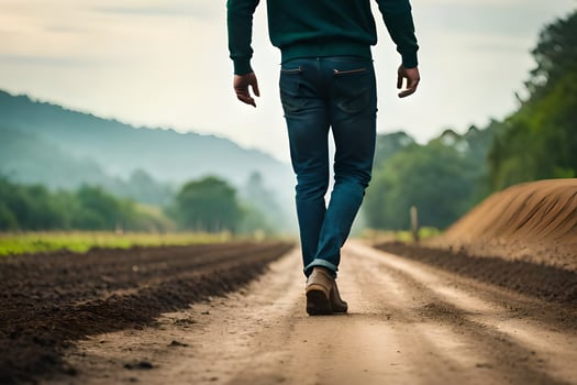 a man walking down a dirt road. AI-Generated photo