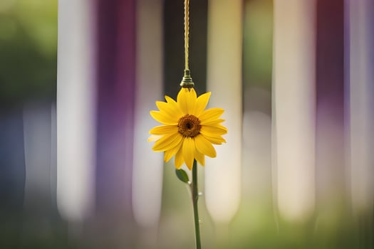 a yellow flower hanging from a string. AI-Generated photo