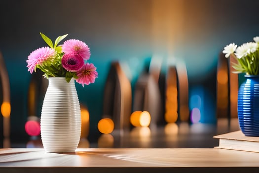 two vases with flowers on a table. AI-Generated photo