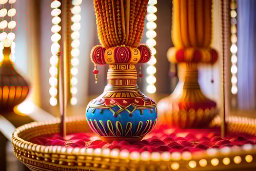 a colorful vase with a gold and red design. AI-Generated photo