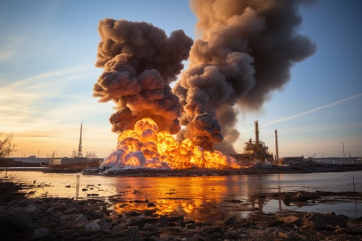 big explosion in the offshore oil refinery AI Generated photo