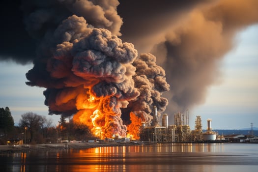 big explosion in the offshore refinery AI Generated photo