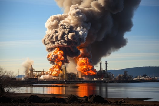 big explosion in the offshore refinery AI Generated photo