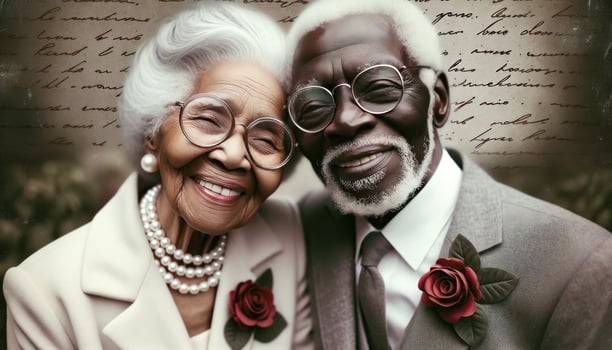 Close-up of an elderly couple meeting for dinner on Valentine's Day. Generative AI photo