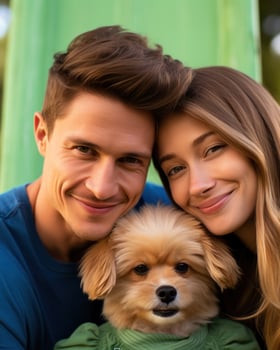 A couple hugging their dog. Generative AI photo