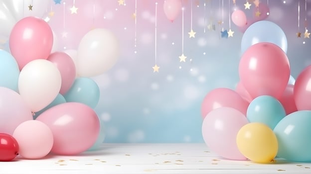 Colorful balloons decoration for birthday celebrations. photo