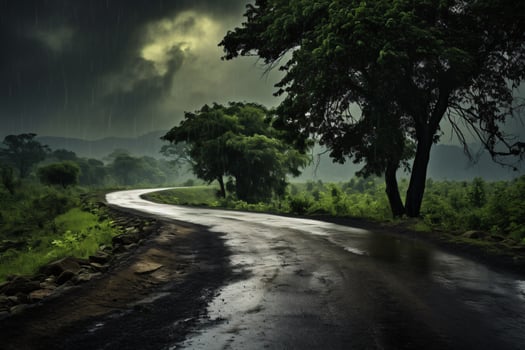 asphalt road landscape during the rainy season, AI Generative photo