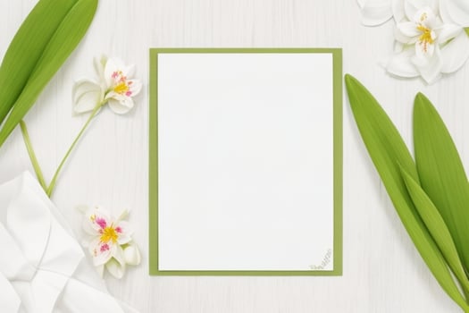 flower decoration. paperwhite blank card mockup background. AI Generative Pro Photo