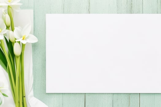 flower decoration. paperwhite blank card mockup background. AI Generative Pro Photo