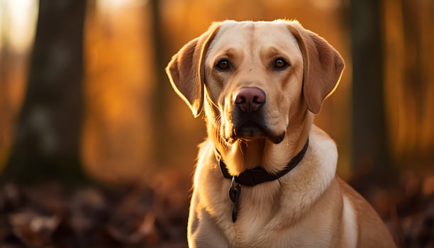a yellow lab dog laying in the grass AI Generated photo