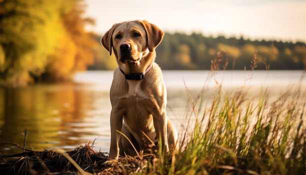 german shepherd dog laying in the grass at sunset AI Generated photo