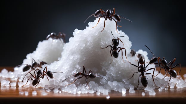 a group of ants eating sugar on the table, AI Generative photo