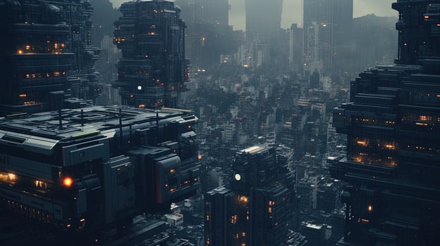 Drone View of A Detailed Cyberpunk City photo
