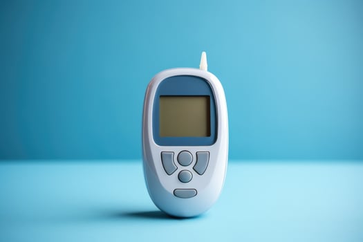 Diabetes medication and glucose meter background with empty space for text photo