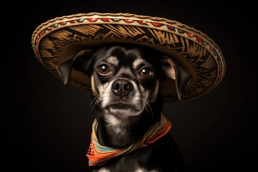 Colorful Cute dog sombrero. Generate Ai photo