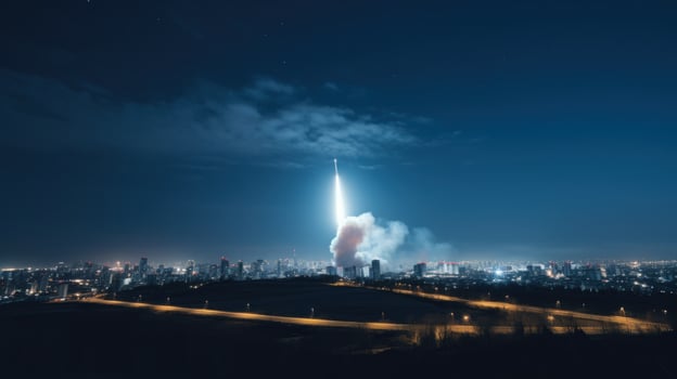 Ballistic missile heading towards the sky. Generative AI photo