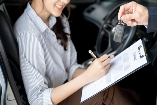 lease, rental car, sell, buy. Dealership send contract and car keys to new owner to sign. Sales, loan credit financial, rent vehicle, insurance, renting, Seller, dealer, installment, car care business photo
