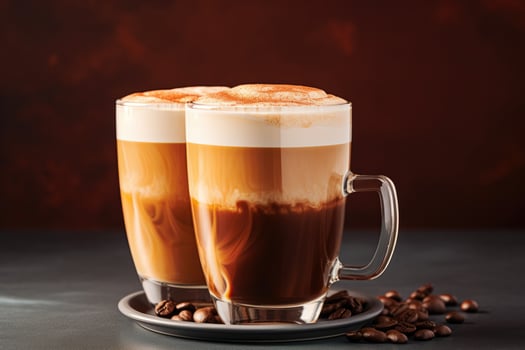 Complex flavor infused coffee in clear mug isolated on a gradient background photo