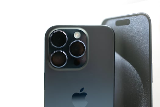 Bangkok, Thailand - October 23, 2023 Back section of the new Apple a Titanium Blu iPhone 15 Pro. photo