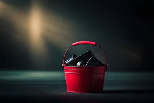 a red bucket with black objects inside. AI-Generated photo