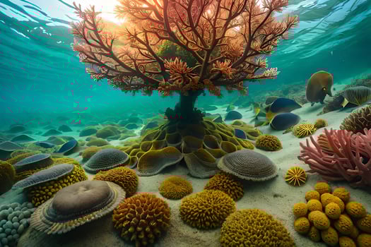 a tree of corals and sea fans in the ocean. AI-Generated photo