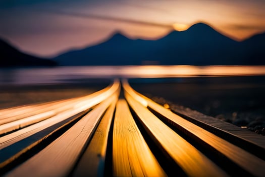 a long exposure photograph of a wooden boardwalk. AI-Generated photo