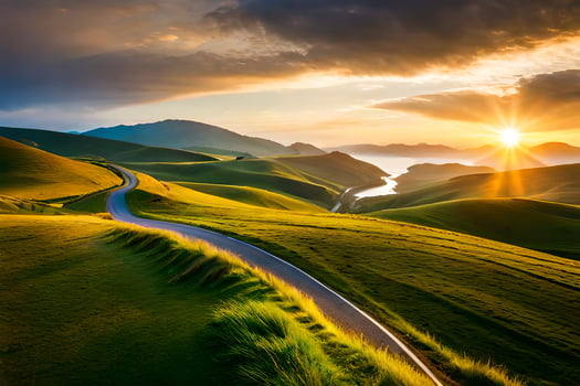 the road to the sunset. AI-Generated photo