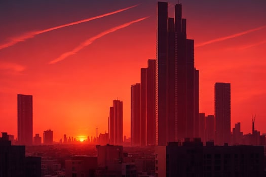 Building City And Sunset, AI Generated photo