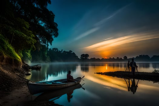 the sun rises over the river. AI-Generated photo