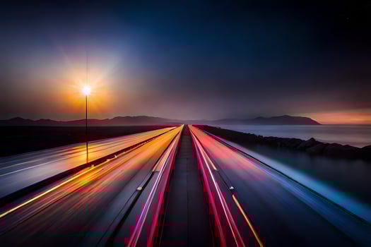 a long exposure photo of a highway at night. AI-Generated