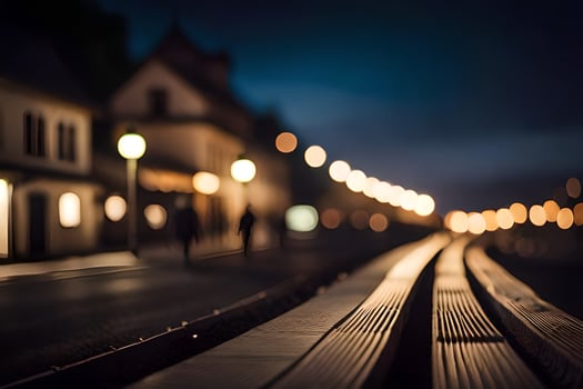a train track at night with lights on the tracks. AI-Generated photo