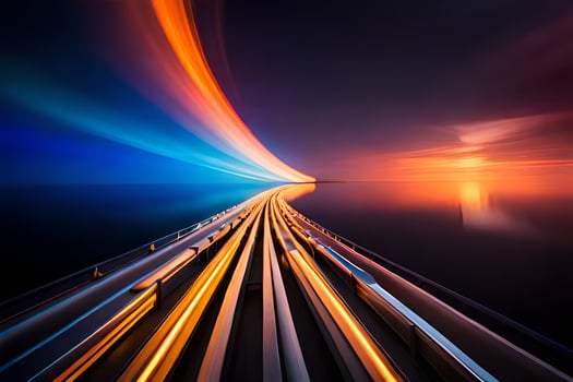 a long exposure photograph of a train track. AI-Generated photo