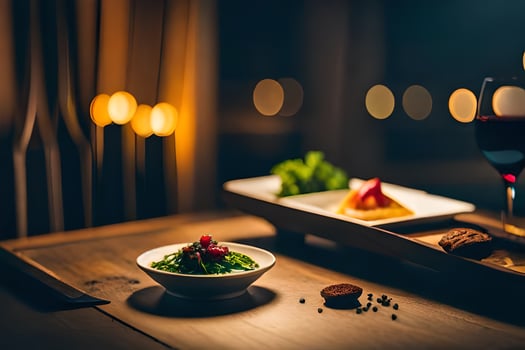 a table with food and wine on it. AI-Generated photo