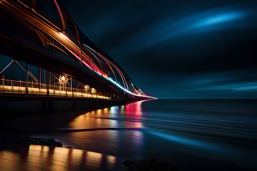 a bridge at night with lights on it. AI-Generated photo